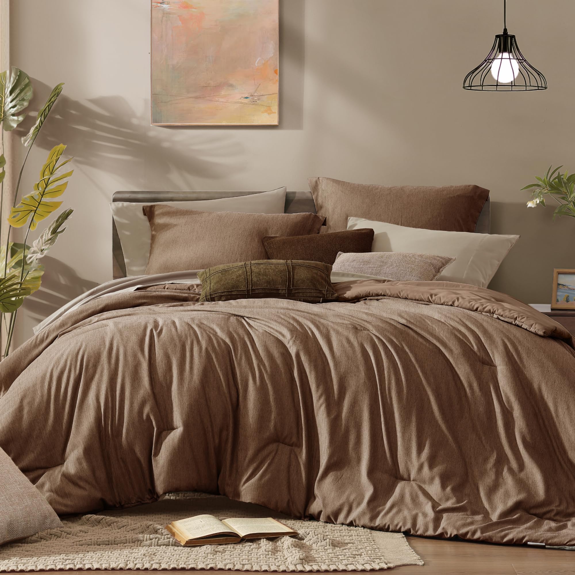 Amazon.com: Monbix Queen Comforter Set 7 Pieces Brown Cationic