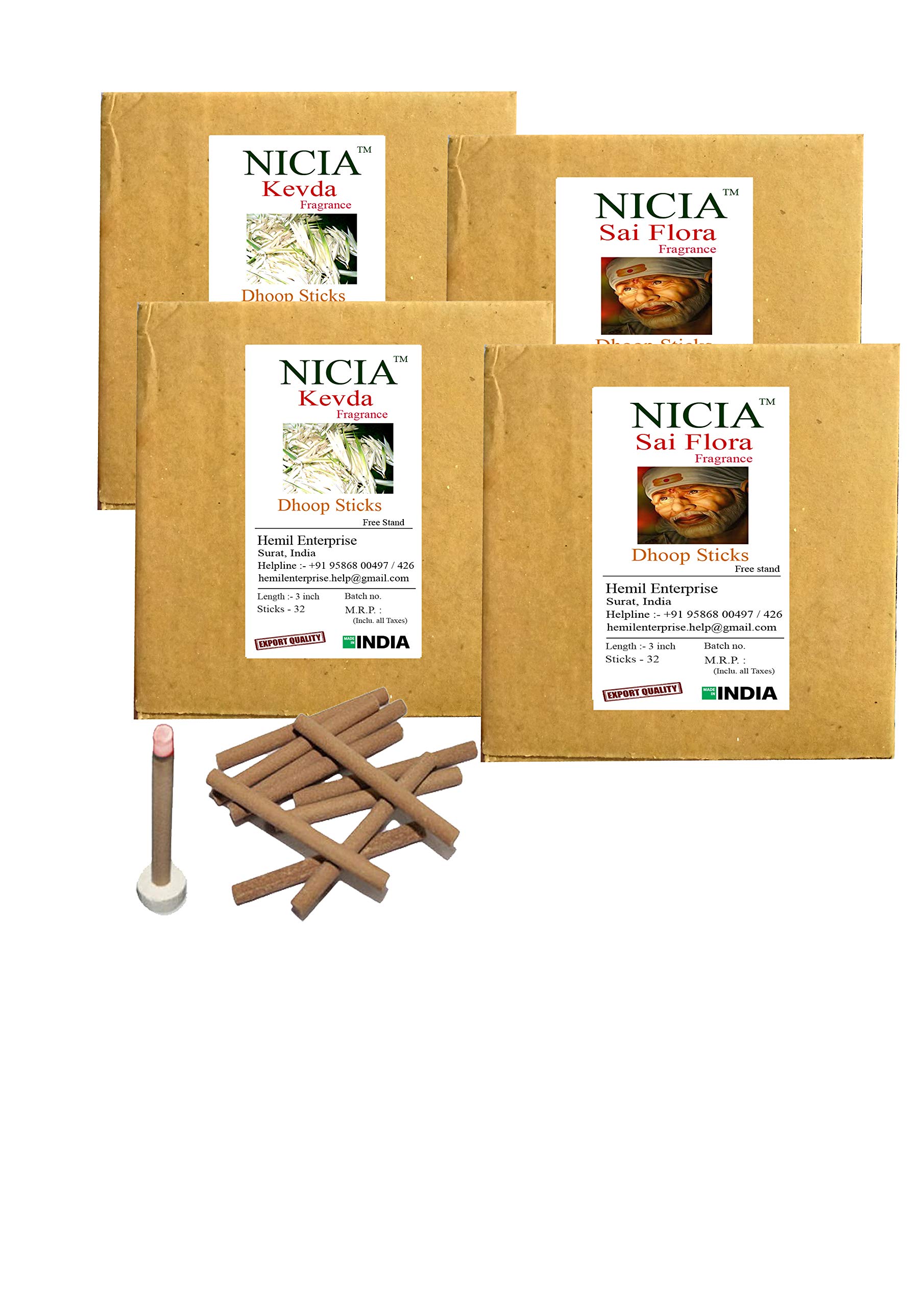 Nicia Combo Fragrance dhoop 32 Sticks Each Box Kasturi, kevda (32 Units)