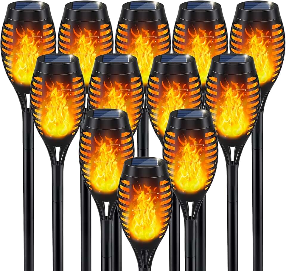 IkeeRuic Solar Flame Torch Lights for Outdoor Decoration, 12Pack Outdoor Lights Solar Powered Waterproof, LED Torches for Outside Decor, Luces Solares Outdoor Decorations for Yard Patio Garden Art
