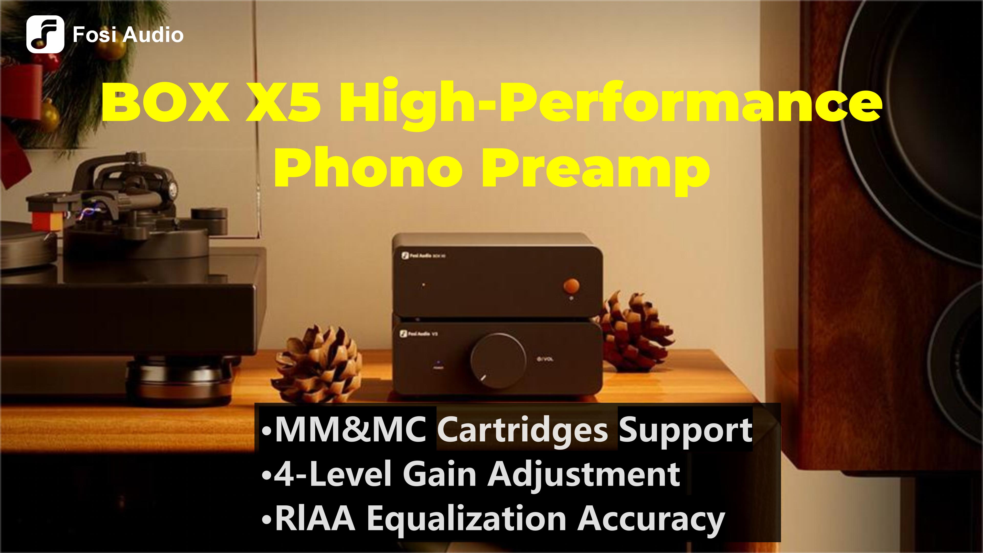 Fosi Audio BOX X5 Preamplificatore Phono Per Giradischi - Per Cartucce MM/MC, Guadagno Regolabile, Uscita RCA