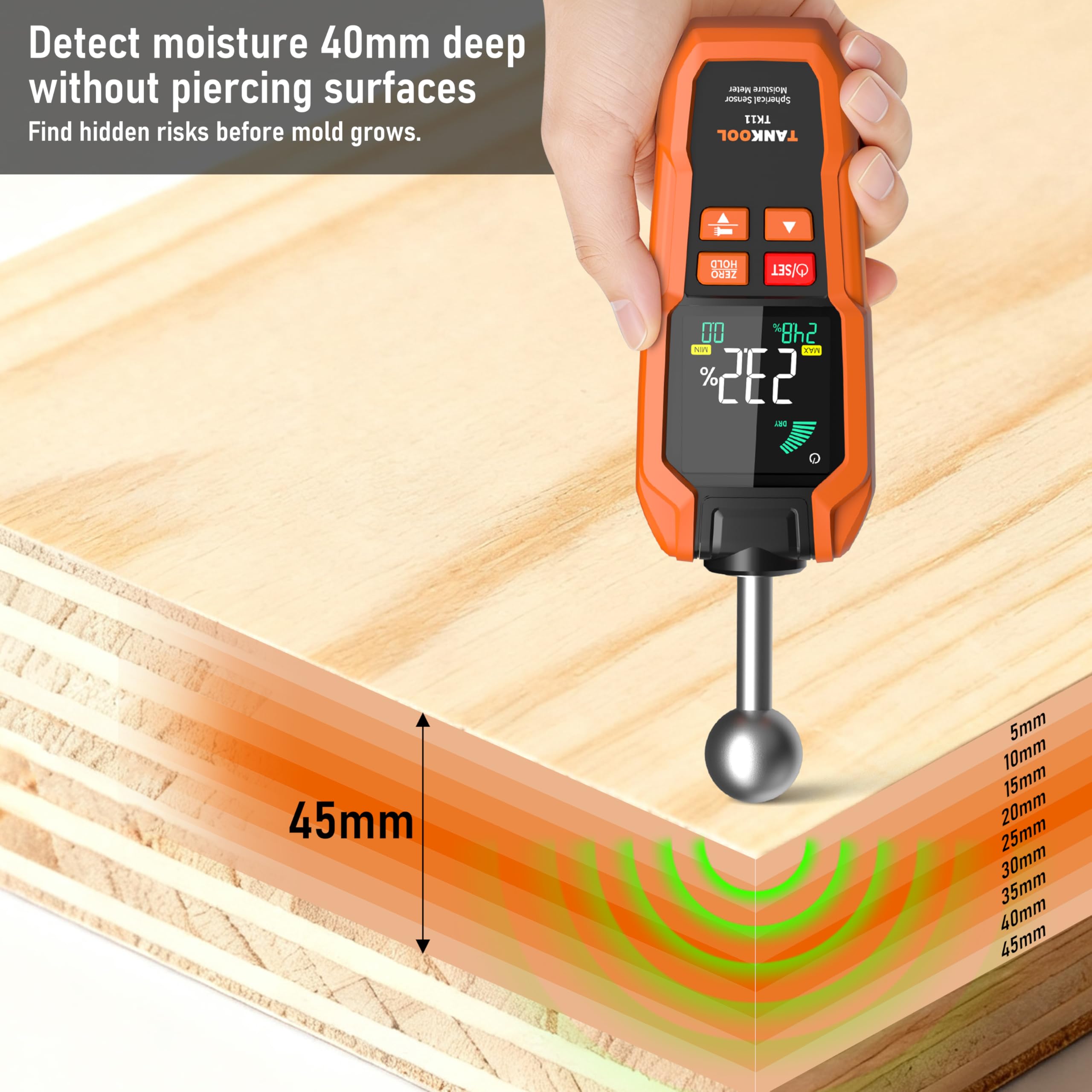 Humidimetre Mural Testeur Humidité avec Capteur Sphérique pour Bois, Murs, Sols
