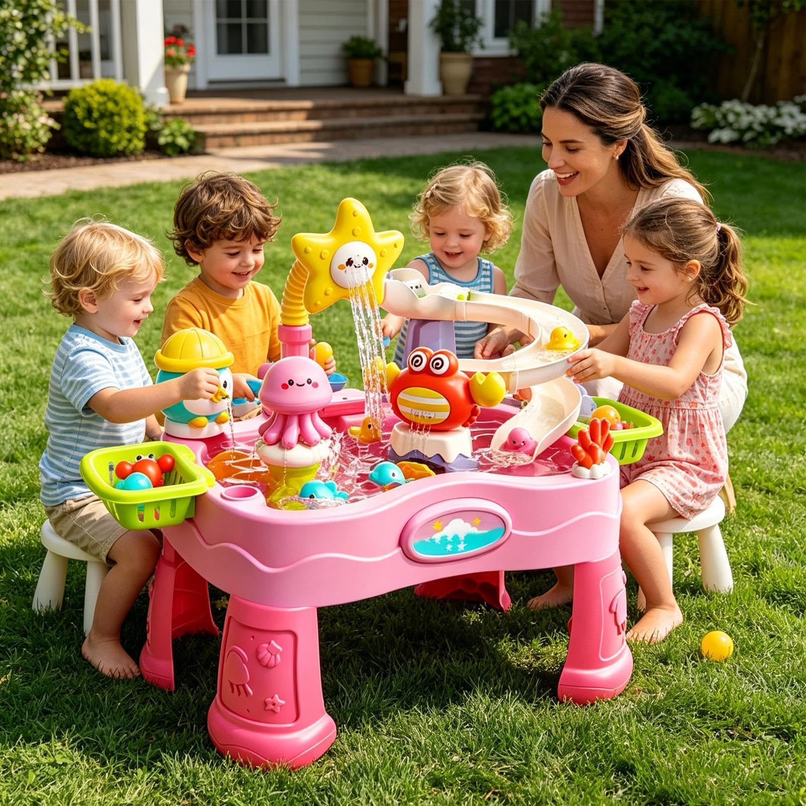 Wasserspieltisch , für Kinder Elektrisch, Bunt, Höhenverstellbar, Tragbar | Sensorisches Outdoor-Spielset für den Sommer für Garten, Pool, , Terrasse, Balkon, Rasen, Wiese
