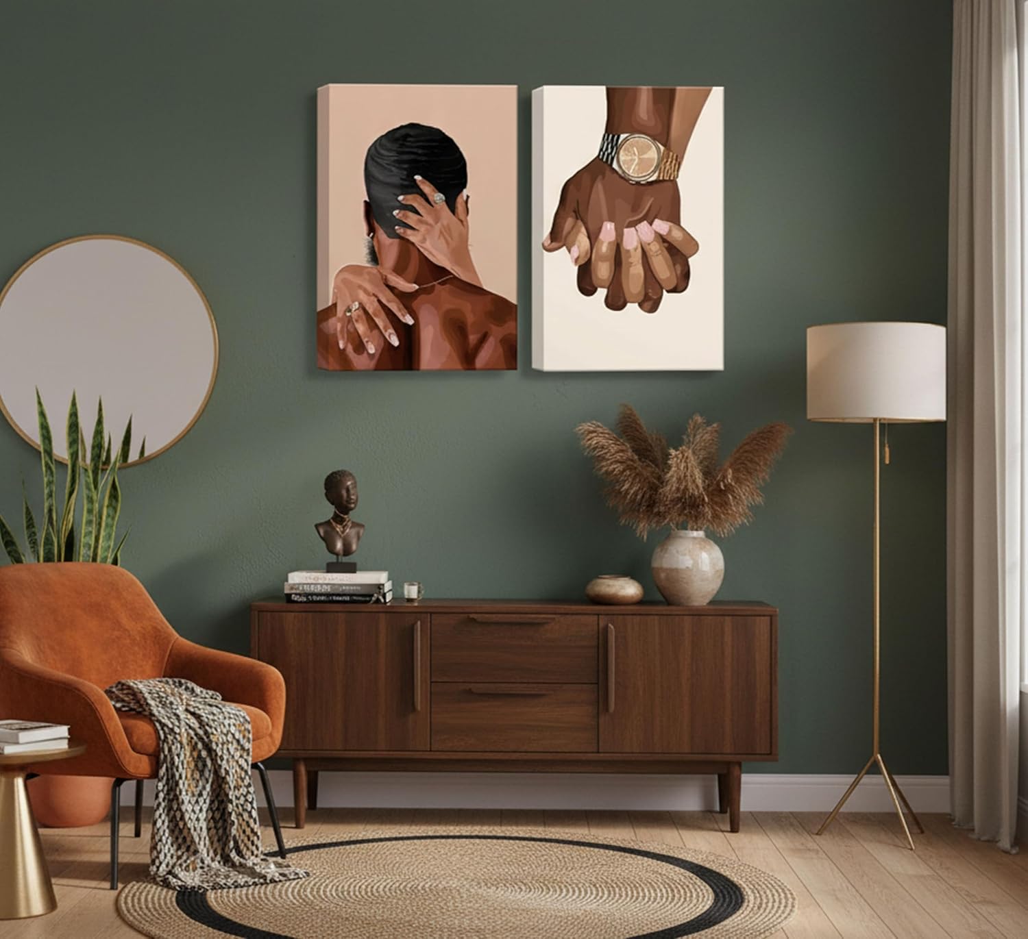 2 Pcs Afro Black Couple Canvas Wall Art African American Women Men Black Love Pictures Wall Decor Black Girl Poster Print Artwork for Bedroom Living Room Bathroom Office Home Decoration