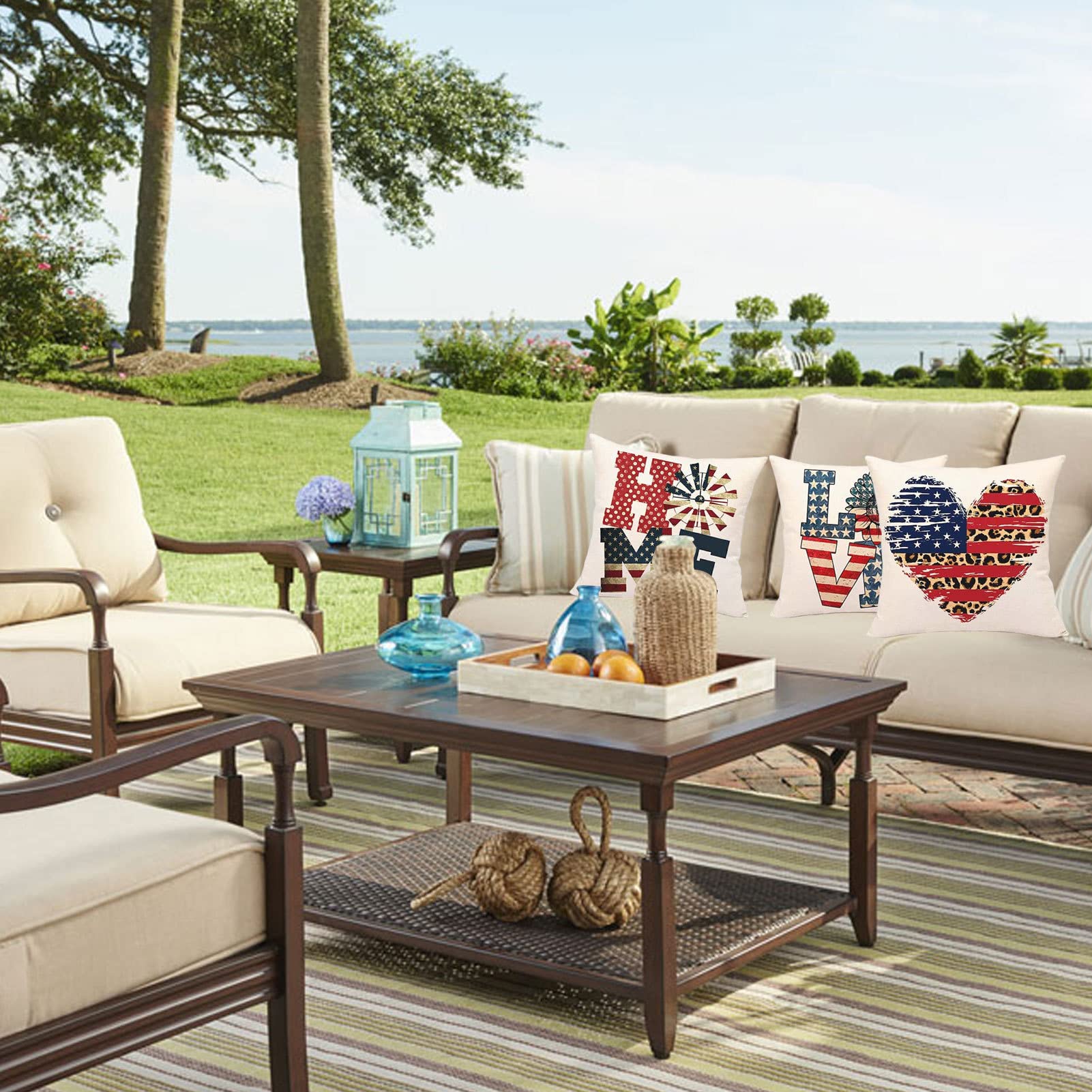 Federe Patriottiche YeeJu 4 Luglio – Set Da 4 Federe 60x60 Cm In Cotone Lino, Bandiera Americana - 3