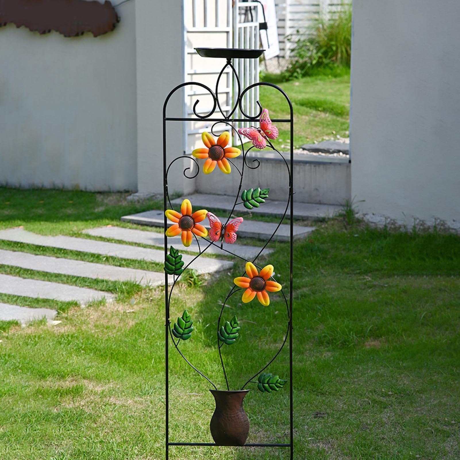 Enrejado exterior Estético Metálico con Bebedero para Aves | Enrejado Alto con Bebedero para Aves para Flores Enredaderas Verduras Bancal Jardín Patio