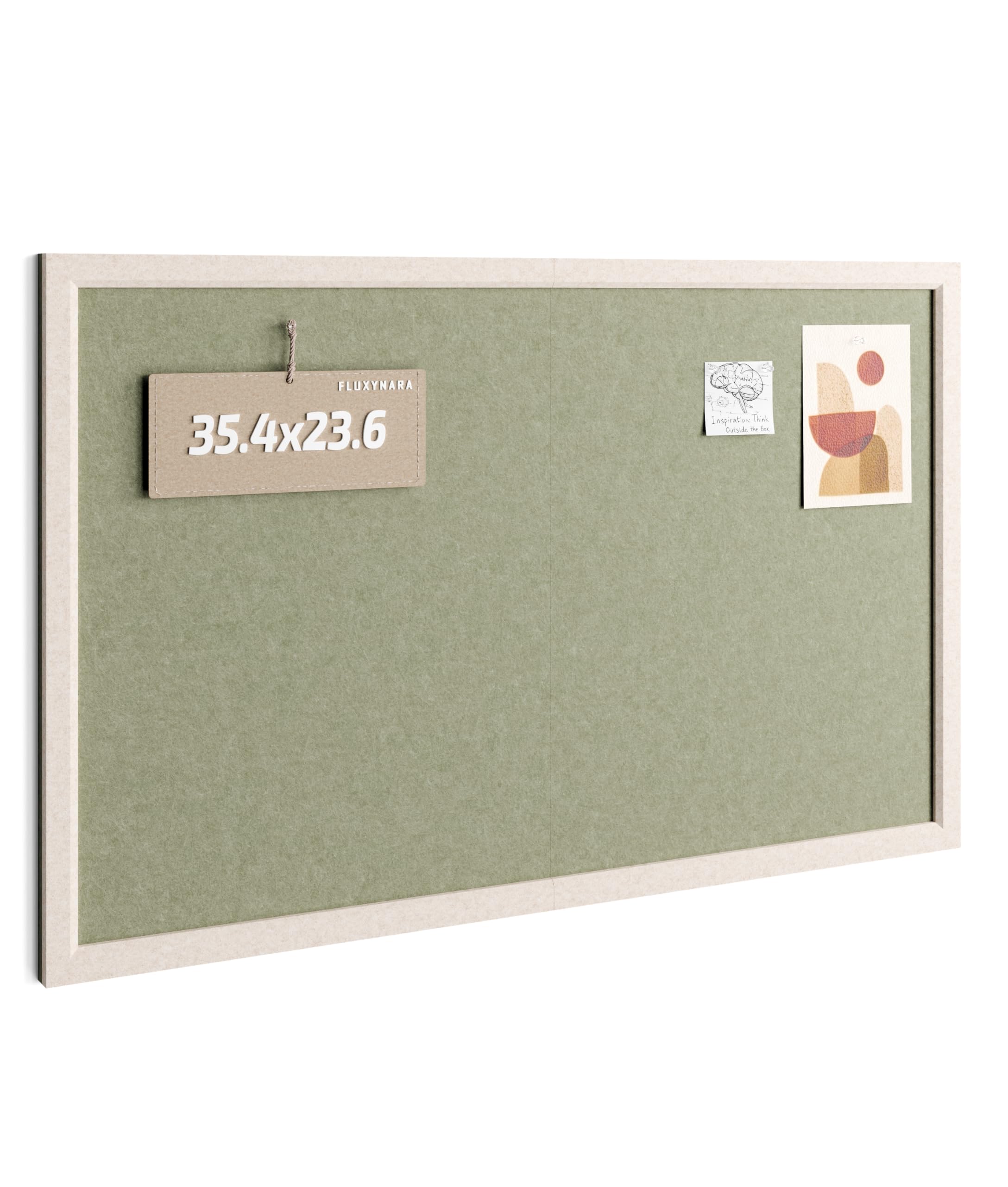 Fluxynara Foldable Cork Board Alternative, Felt Bulletin Board 90 x 60 cm Oatmeal Frame with 24 Adhesive Tabs, Pin Board for Home Office, Classroom, Entryway, Kitchen Wall Decor—Sage