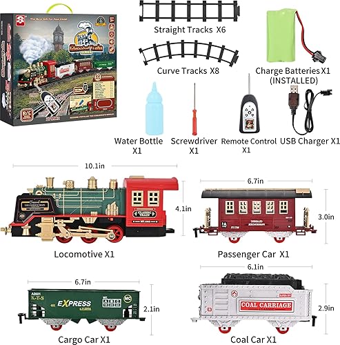 Miniatura 6 de FANL Juego de tren con control remoto juguetes de tren de Navidad motor de locomotora de vapor auto de carga y pistas de tren juguetes de regalo