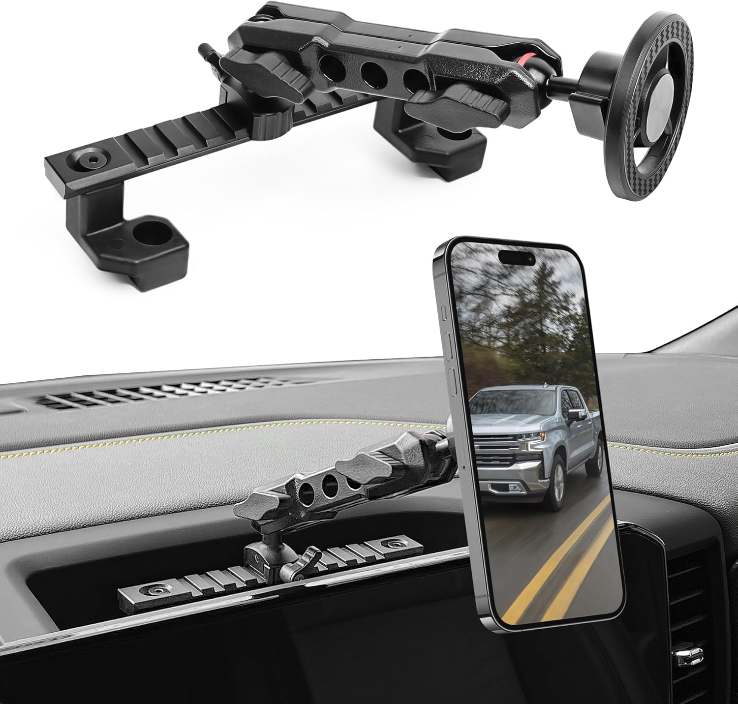 Phone Mount for 2022 2023 2024 2025 2026 Chevrolet Silverado 1500/GMC Sierra 1500 2500 3500 HD Accessories,Dash Platform Phone Mount Magsafe Fit 13.4" Screen, Cell Phone Holder for NATO Rail