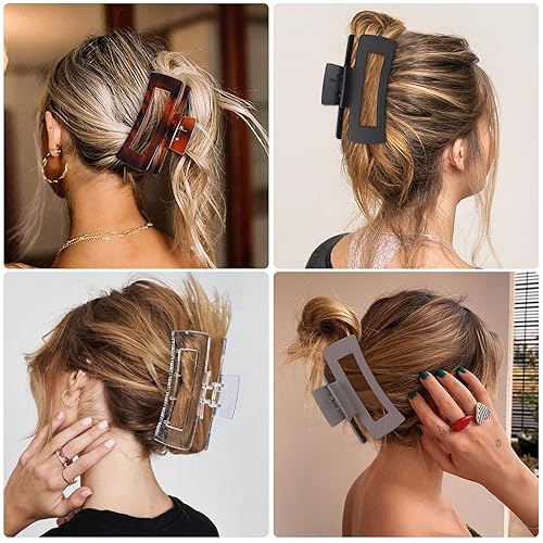 Miniatura 7 de Pinzas grandes para el cabello de 4.1 pulgadas, 8 pinzas rectangulares grandes para cabello grueso, pinzas de garra antideslizantes, pinzas