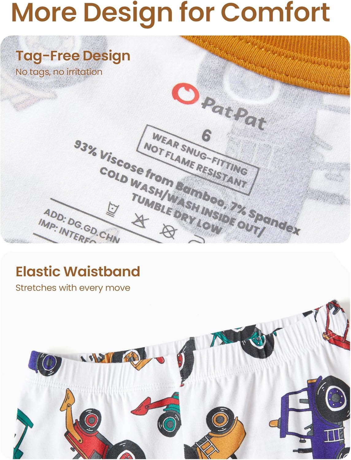 PATPAT Toddler & Kids Pajama Sets with Bamboo Viscose, Snug Fit PJs for Boys, All-Season Comfort Sleepwear, Ages 2–12 Years - Image 7