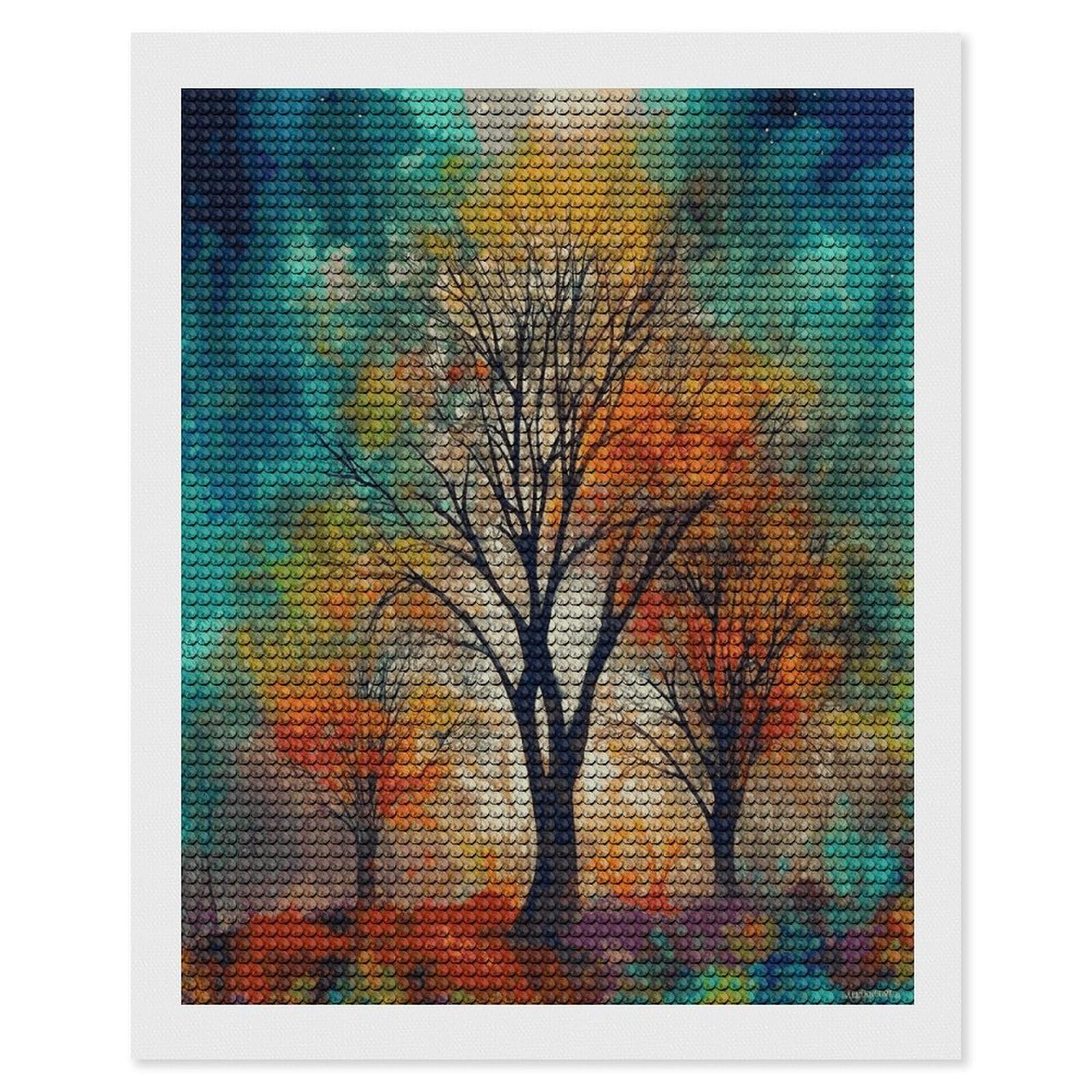 FekiLoot Colorful Life Trees Diamond Art Kits for Adults Diamond Painting Kits for Beginners DIY Diamond Art Kits Round Full Drill Diamond Dot Gem Painting for Home Wall Decor Gift 16"x20"