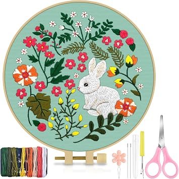 TINDTOP Embroidery Kit for Beginners Adult, Rabbit Embroidery Kit