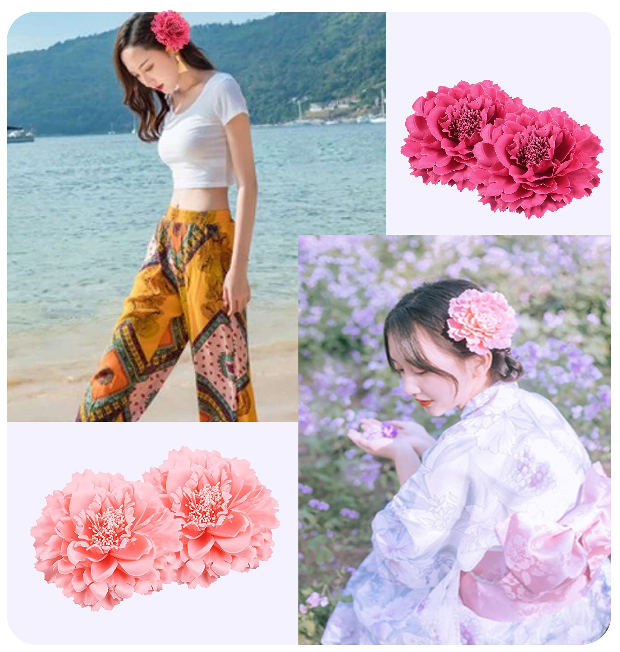 Women\'s Bohemian Peony Flower Hairpins 4pcs Hair Clips Brooches for Festivals Chinese Style Hair Clips With Peony Temperament Flowers  main image 4