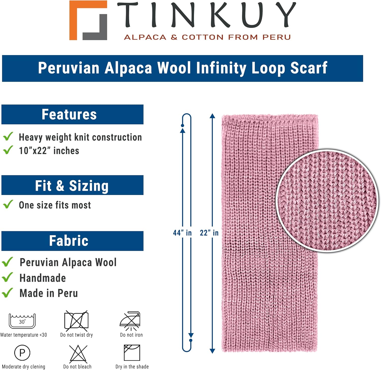 TINKUY PERU Chunky Knitted Scarves, Soft Authentic Peruvian Alpaca Wool Infinity Snood Scarf for Winter, Unisex, One Size, - Image 6