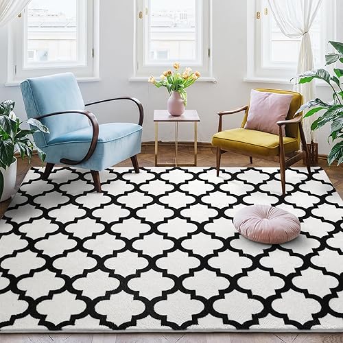 Miniatura 3 de Jelymark Shag - Alfombra marroquí para sala de estar, alfombra geométrica moderna de 4 x 6 pies, alfombra de piso de lana sintética envejecida,