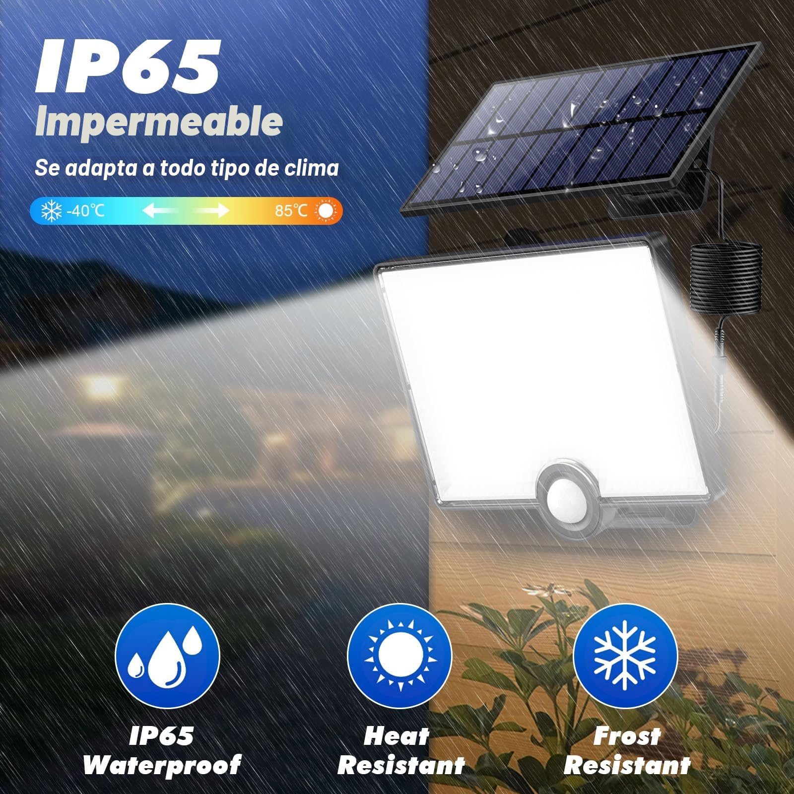Luz Solar Exterior 204LED/2000LM/3 Modes Focos LED Exterior Solares con Sensor de Movimiento, IP65 Impermeable Split Lampara Solar Exterior con Cable de 5M para Jardin Garaje Camino [4 Paquete]