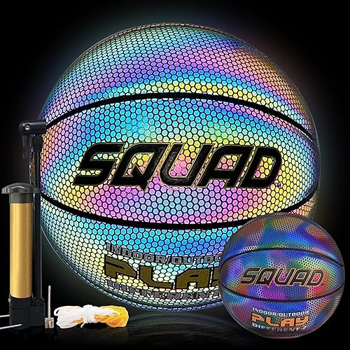 Miniatura 1 de SQUAD NightPlay - Baloncesto reflectante tamaño 5, talla 7, baloncesto holográfico brillante para juego nocturno, regalo ideal para niños y niñas de