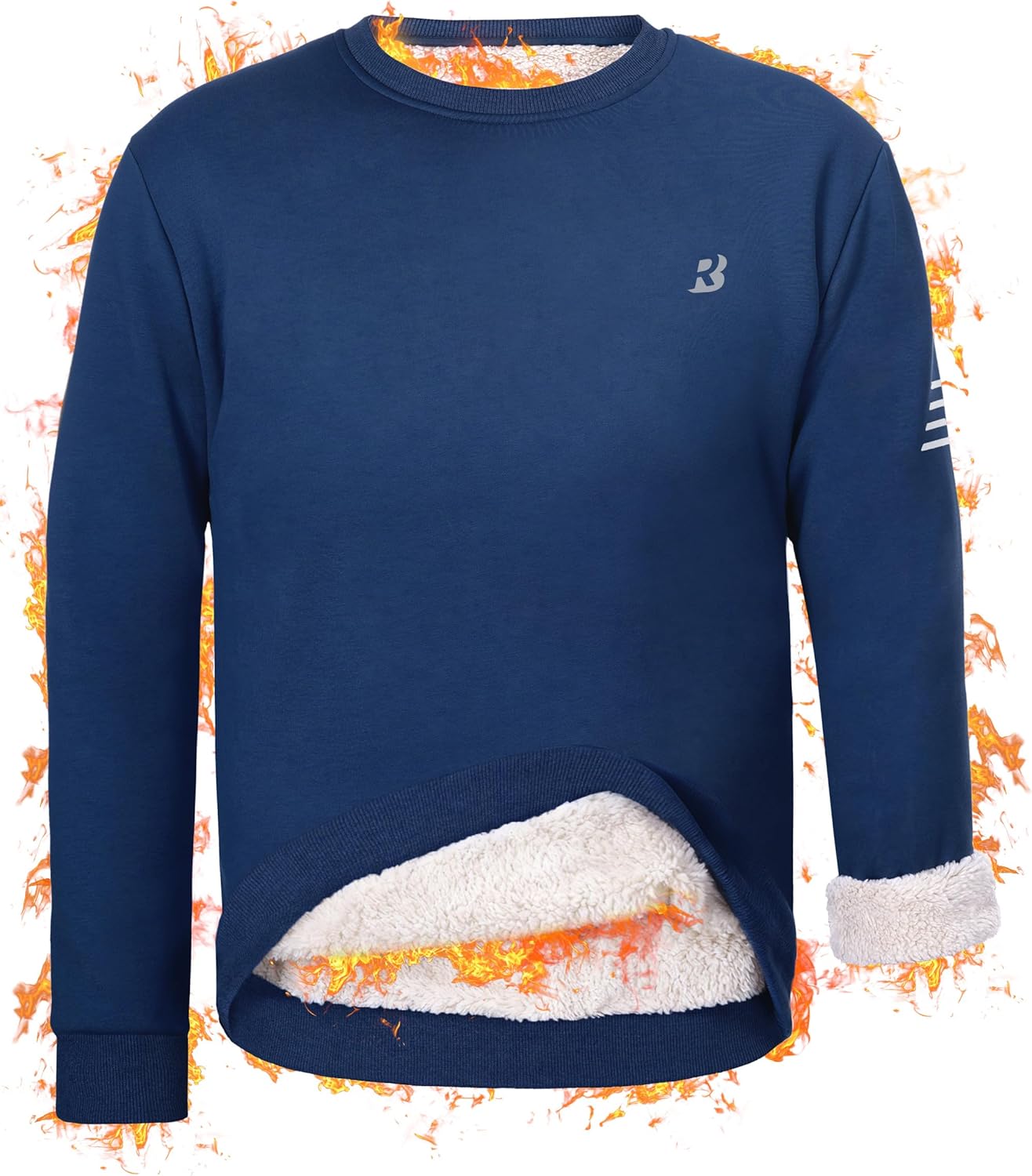 Roadbox Men's Sherpa Lined Sweatshirt, Winter Warm Heavyweight Crewneck Pullover Tops, Long Sleeve Thermal Fleece Sweaters