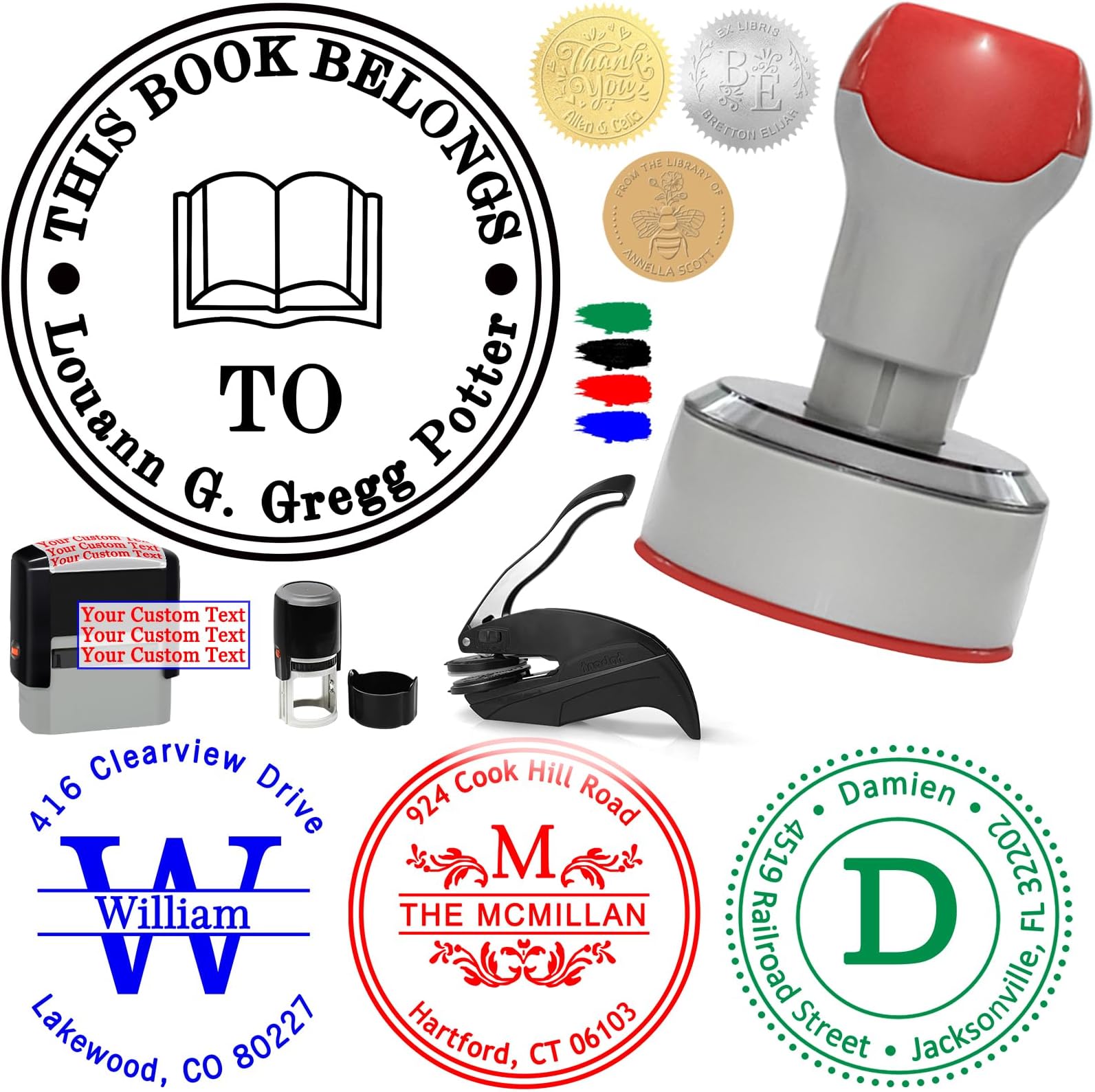 Custom Stamp Personalized Self Inking Stamps Customized Name Logo Ink Stamp for Business Office Book Date Return Address Label Signature Rubber Stamper Personal