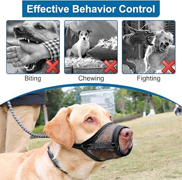 LUCKYPAW Dog Muzzle, Mesh Muzzle for Large Medium Dogs, Soft Mouth Cover to Prevent Biting Chewing, Drinkable Breathable Adjustable Puppy Mouth Guard (L, Black)