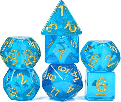 7 Piece Multi-Faced Dice Set Stuffed with UDIXI Aurora Powder, Blue DND Dice for Dungeons & Dragons, D&D Dice for RPG MTG and Other Board Games