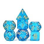 UDIXI 7PCS DND Dice Set Filled with Aurora Powder, Blue D&D Dice for RPG and Other Tabletop Games
