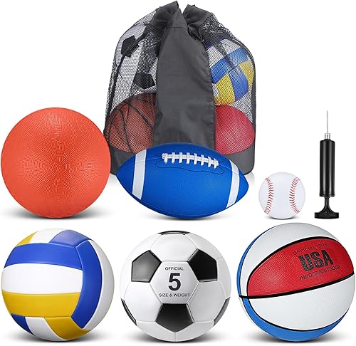 Miniatura 7 de Libima Juego de 6 Pelotas Multideporte de Tamaño Oficial Fútbol Baloncesto Fútbol Soccer Voleibol Pelota de Patio Béisbol con Bolsa de Equipo