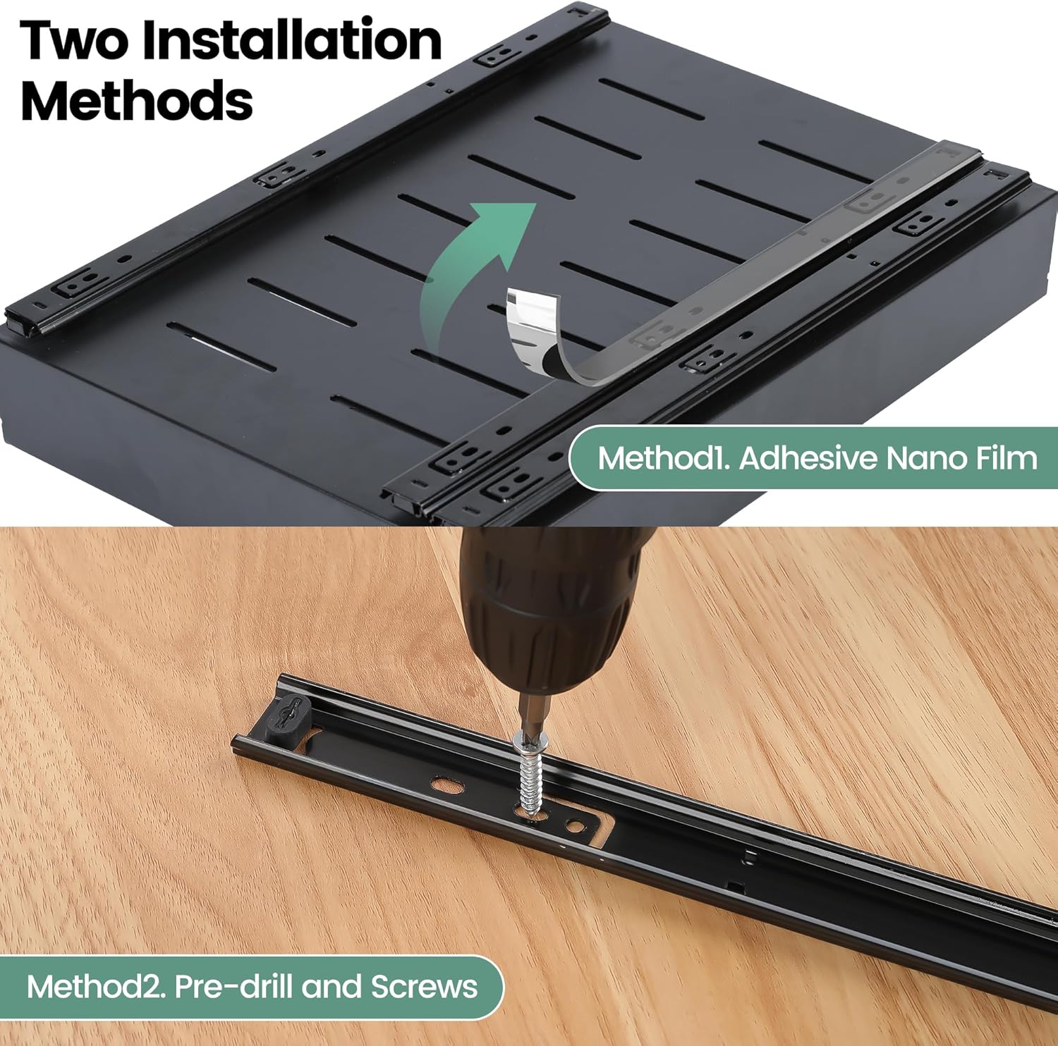 Expandable Pull Out Cabinet Organizer With Adhesive Nano Film, Pull Out Drawer for Cabinets, Adjustable Slide Out Drawers Organizer for Kitchen (Width:12.6”-20.5”, Depth:16.5”)