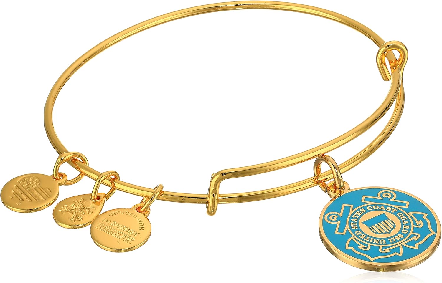 Alex and Ani "Armed Forces" US Coast Guard Expandable Wire Bangle Charm Bracelet