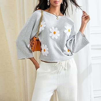 トップス [GROWN] KNITTED PULL OVER / FLOWER DRUM Women Flower Embroidered Knit Pullover Sweater Long Sleeve
