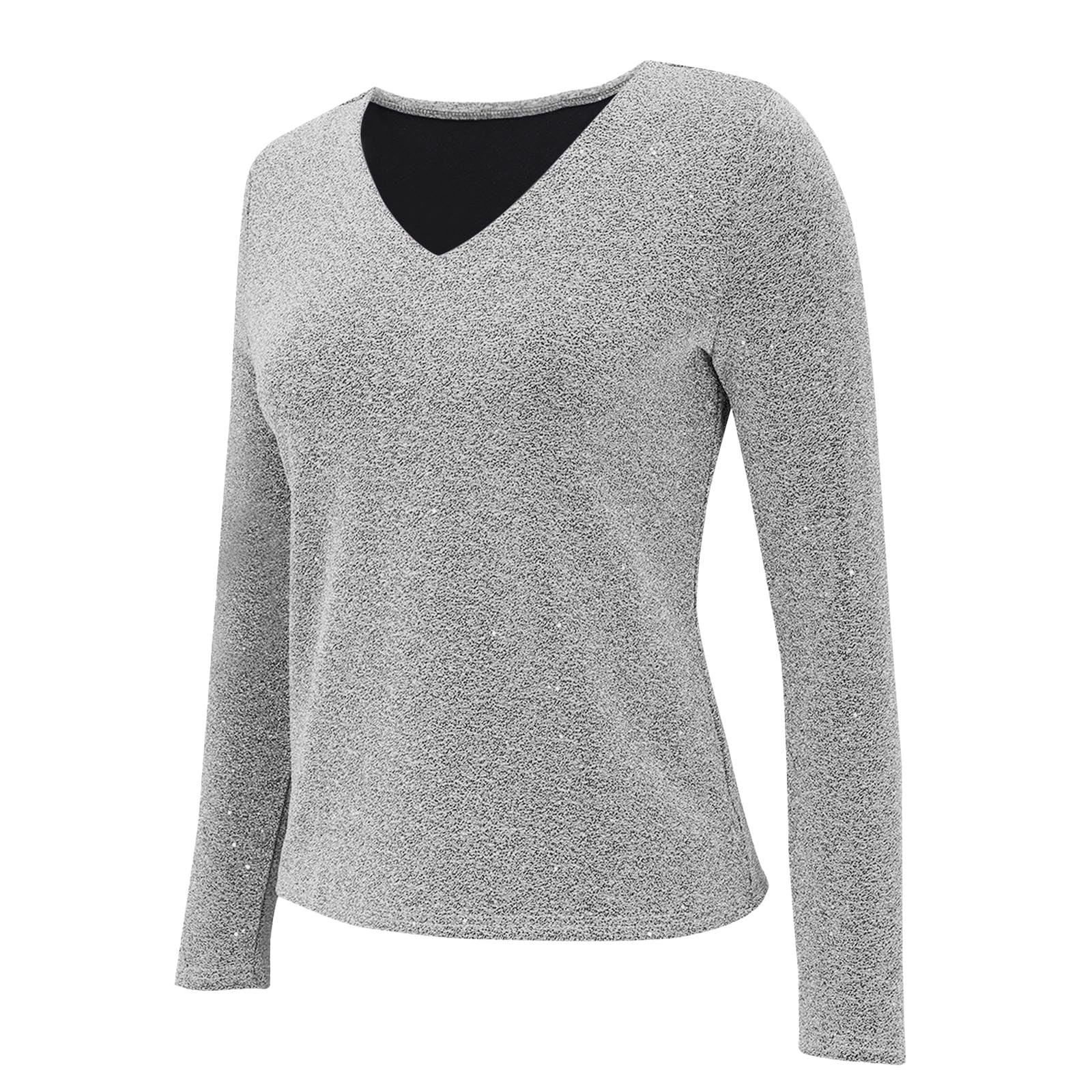 Jersey de lentejuelas para mujer elegante camiseta de fiesta manga larga cuello en V