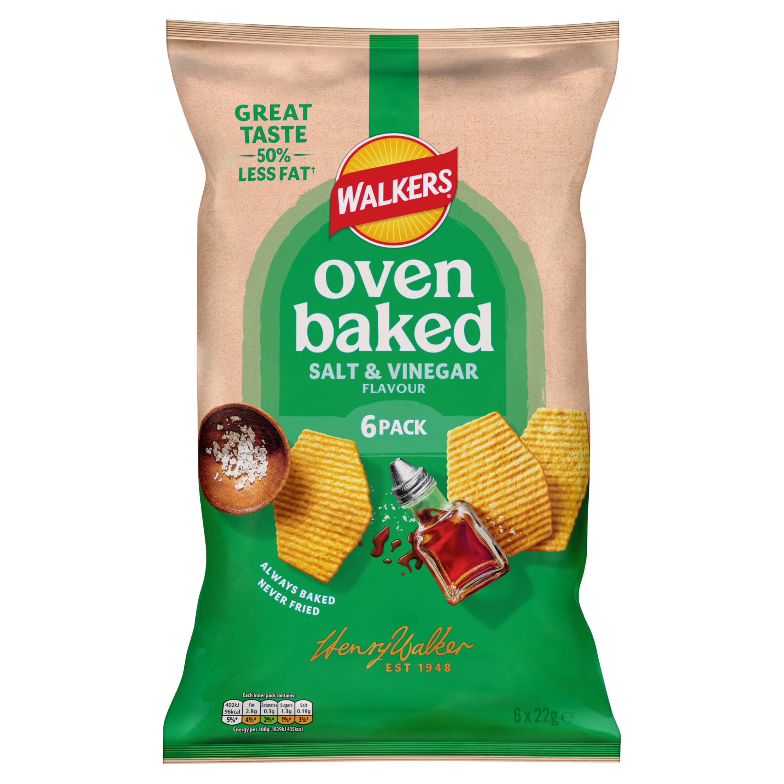 Walkers Baked Salt & Vinegar Snacks Crisps 6 x 22g