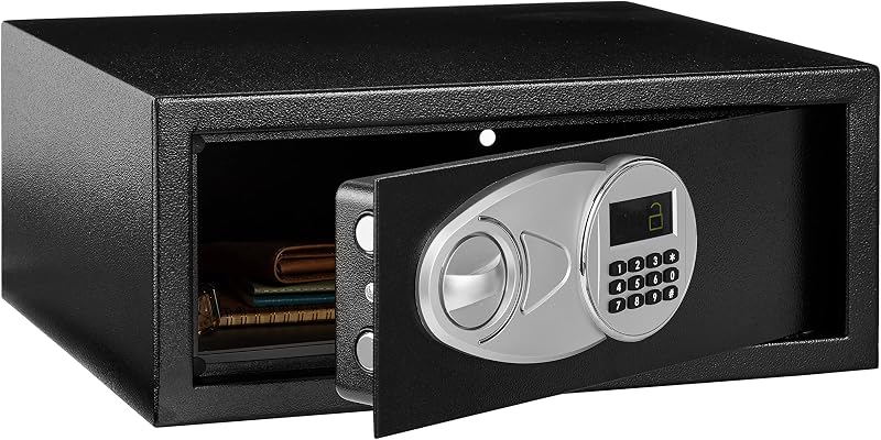 Steel Security Safe and Lock Box with Digital Keypad, Electronic Lock, Emergency Key Open, Secure Cash, Jewelry, Documents, Black, 0.7 Cubic Feet, 16.9-x-14.6-x-7.1-inches (WxDxH)