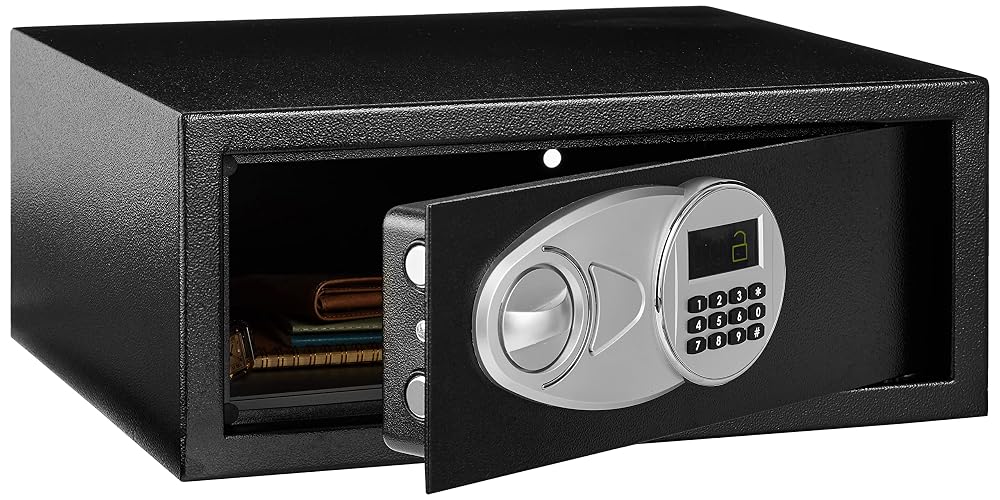 Amazon Basics Steel Security Safe with Programmable Electronic Keypad Lock - Secure Cash, Jewelry, ID Documents, 0.7 Cubic Feet, Black, 16.93''W x 14.57''D x 7.09''H - 0.7 Cubic Feet