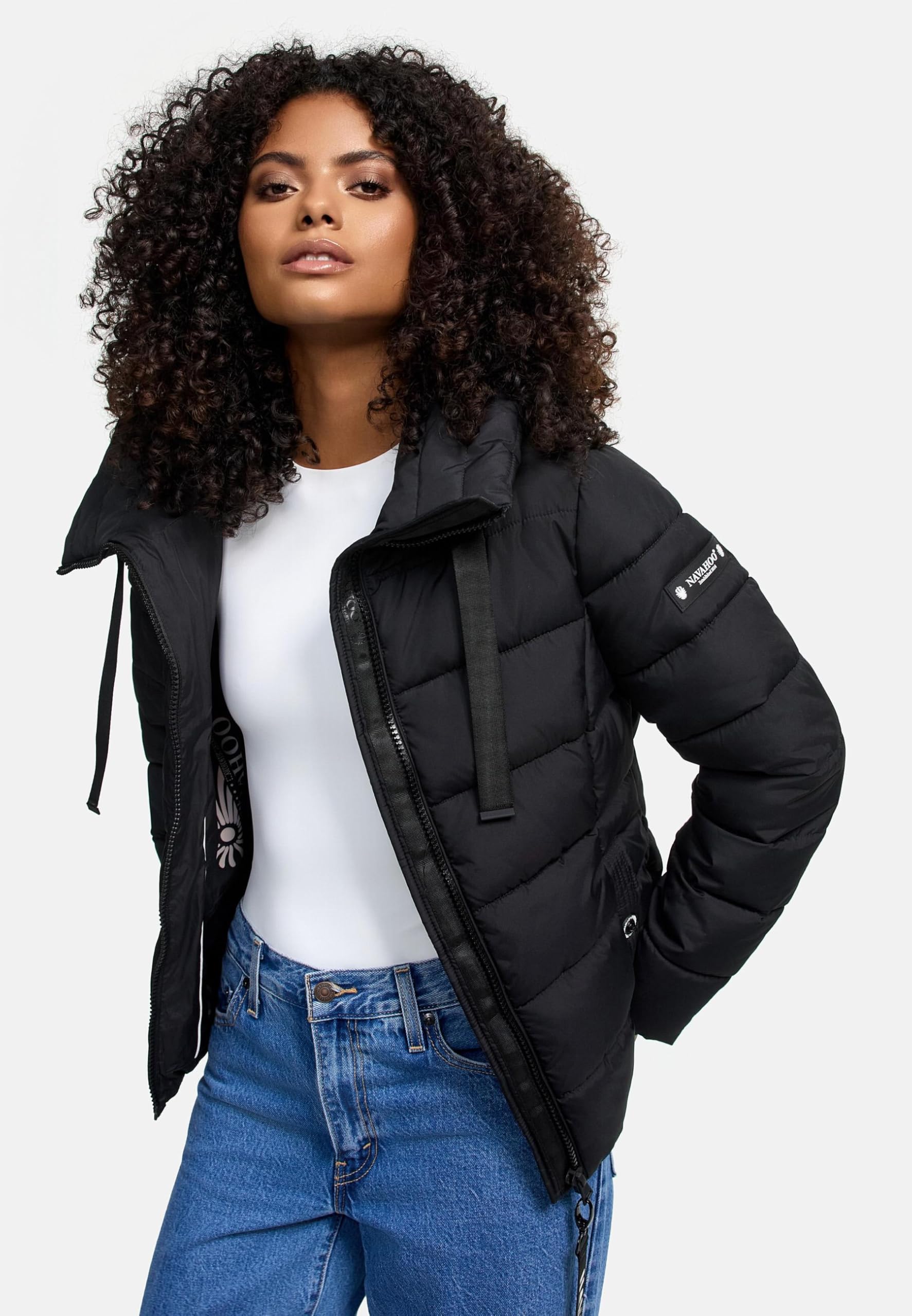 Navahoo Damen Winterjacke warme Steppjacke mit hohem Kragen und verstellbarer Kapuze Amayaa XS-XXL