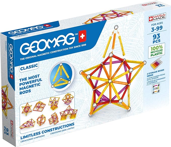 Geomag Classic - 93 Piezas - Bloques de Construcción Magnética para Niños - Green Line - Juguetes Educativos de Plástico 100% Reciclado