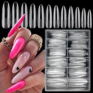 LoveOurHome 240pc XXL Almond Gel Nail Tips Extra Long Clear Oval Fake Nails 12 Sizes Full Cover Artificial False Nails Tips for Acrylic Nail Soft Gel Tips Extension Press on Nails Making
