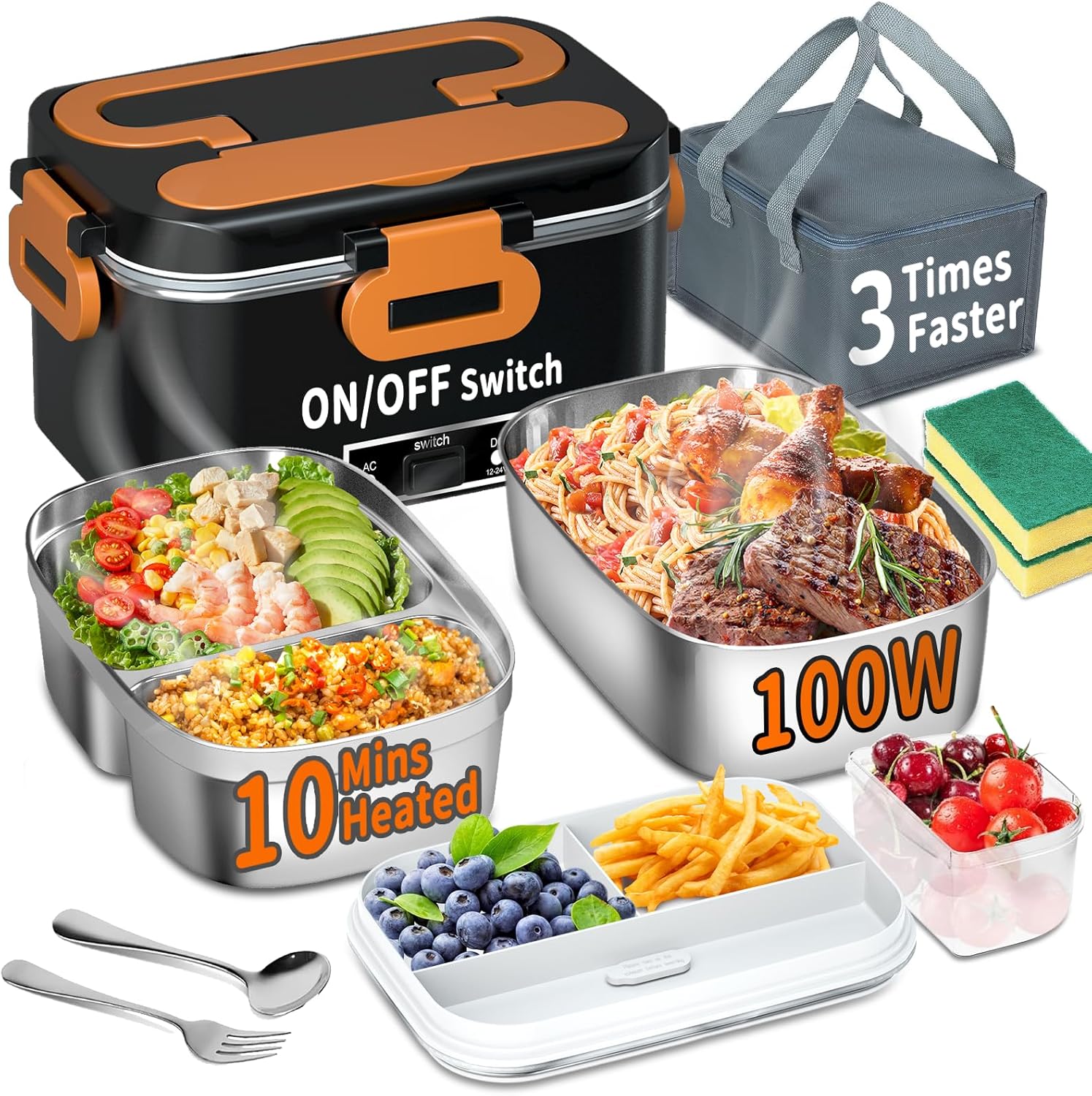 Electric Lunch Box for Adults, 100W 3 in 1