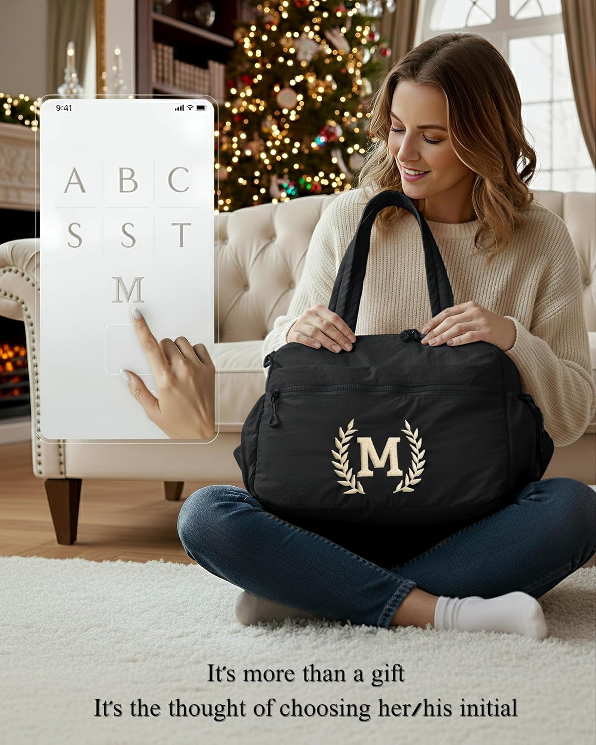 Gym Duffle Bag for Women – Embroidered Custom Initial Sports Bag for Men – Personalized Travel & Workout Duffel with Luggage Sleeve – Thoughtful Gift for Mom, Girl, Daughter, Mother (Black, A) - Image 2