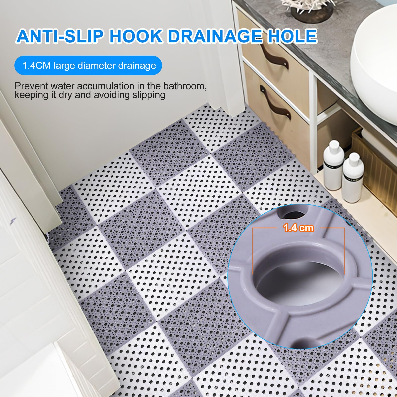 Mikikit 4 Stück TPE Duschmatten rutschfest und Weich Einfach zu Reinigen für Badezimmer und Pooldeck Komfortable Badezimmermatten