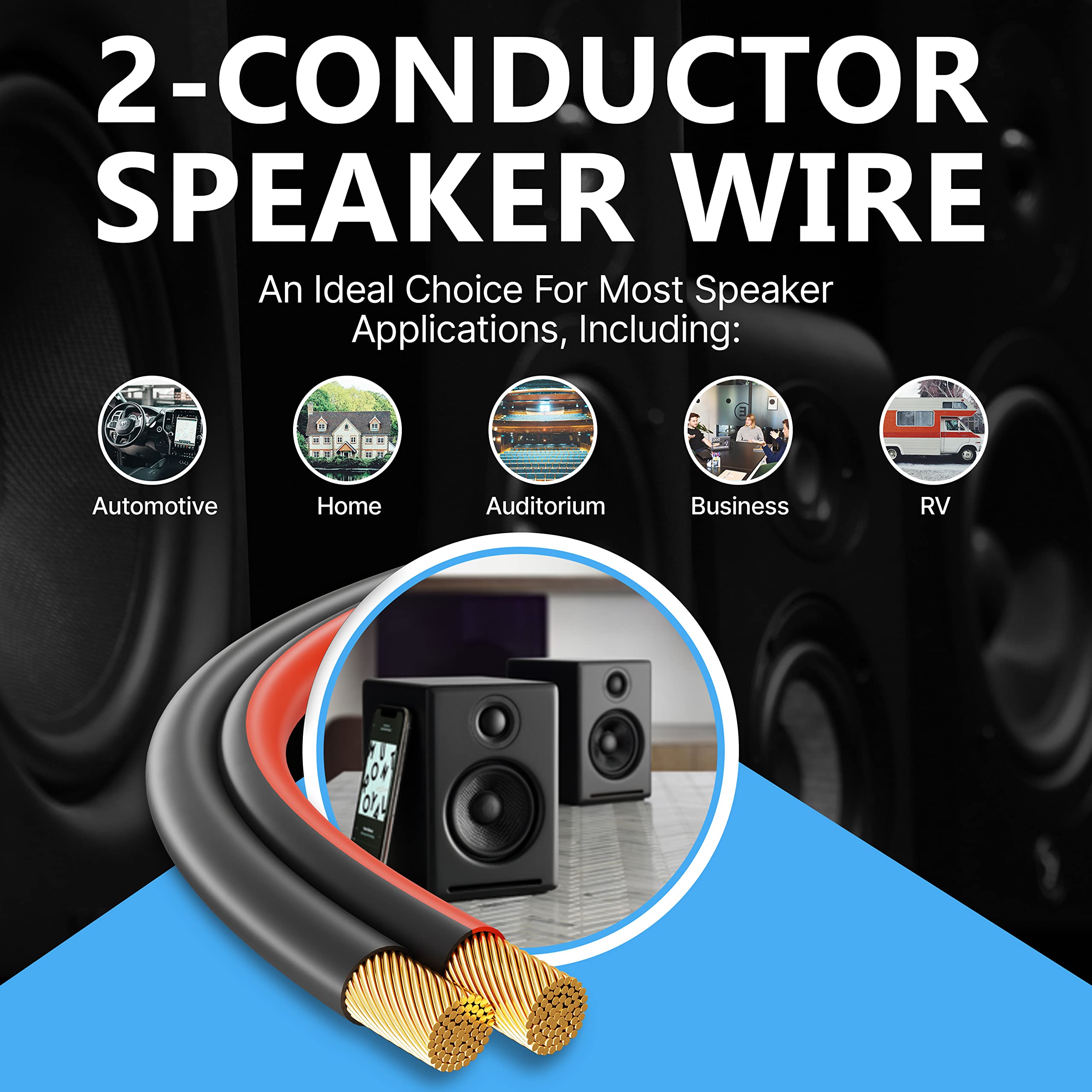 FEDUS 16 Gauge/AWG Speaker Wire 50M 164Ft Oxygen-Free Copper 2 Conductors Audio Speaker Cable for Car Speakers Stereos, Subwoofer, Home Theater Speakers, HiFi Surround Sound system, Radio