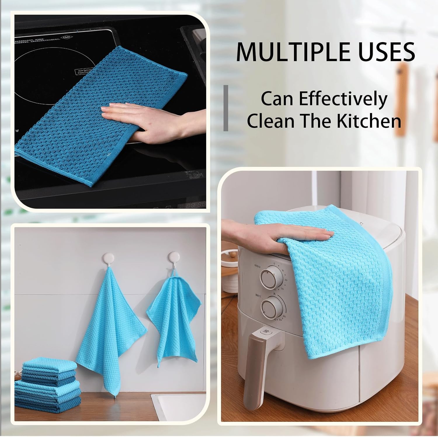 8 Pack 100% Cotton Kitchen Towels and Dishcloths Sets, 16 x 25 Inches and 13" x 13" Dish Towels for Kitchen, Super Soft and Absorbent Kitchen Towels Set - Image 5