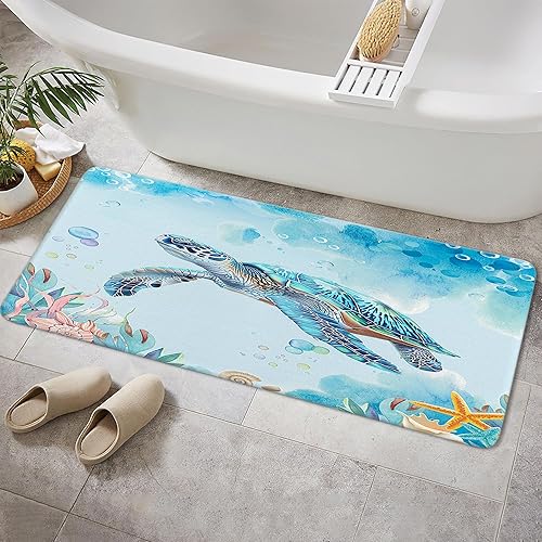 Miniatura 9 de Alfombra de baño de tortugas marinas, alfombra de baño antideslizante con concha marina subacuática, accesorios de baño, tapete de ducha de animales