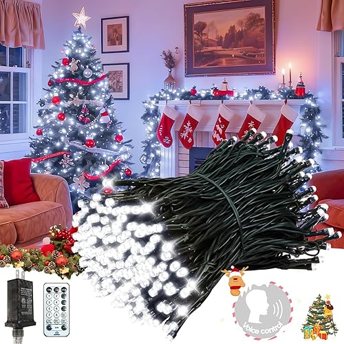 Miniatura 18 de 240 luces LED inteligentes de Navidad que cambian de color controladas por aplicación, cadena de luces RGB parpadeantes impermeables de 95 pies,