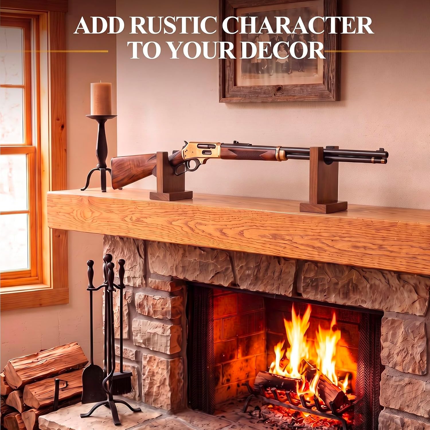 2 Pcs Wood Gun Display Stands, U-shaped Top Rustic Wood Display Stands Rifle Rack for Smaller Rifles Long Guns Firearms Weapons Collectables, Displays, Shows, Exhibits image 5