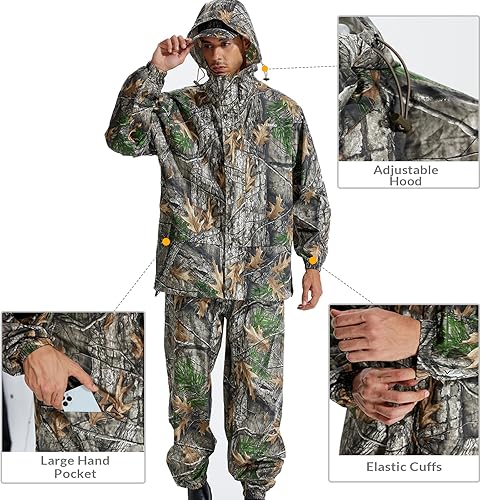 Miniatura 2 de LOOGU Traje de lluvia para hombre - Equipo de lluvia para hombre, impermeable, abrigo de lluvia ligero, chaqueta de lluvia transpirable para hombre