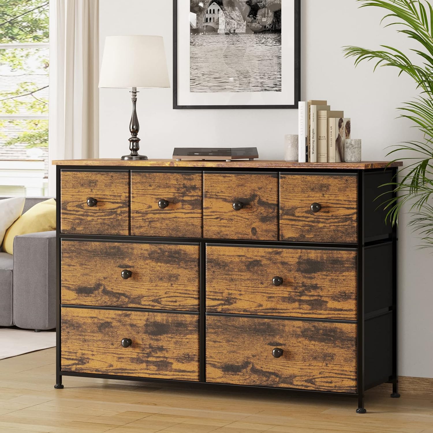 REAHOME Dresser for Bedroom with 8 Drawers Fabric Dresser Chest of Drawers with Wooden Top Sturdy Steel Frame Closet Storage Dresser for Living Room Hallway Closets Nursery (Rustic Brown) LHM8R1 - Image 2