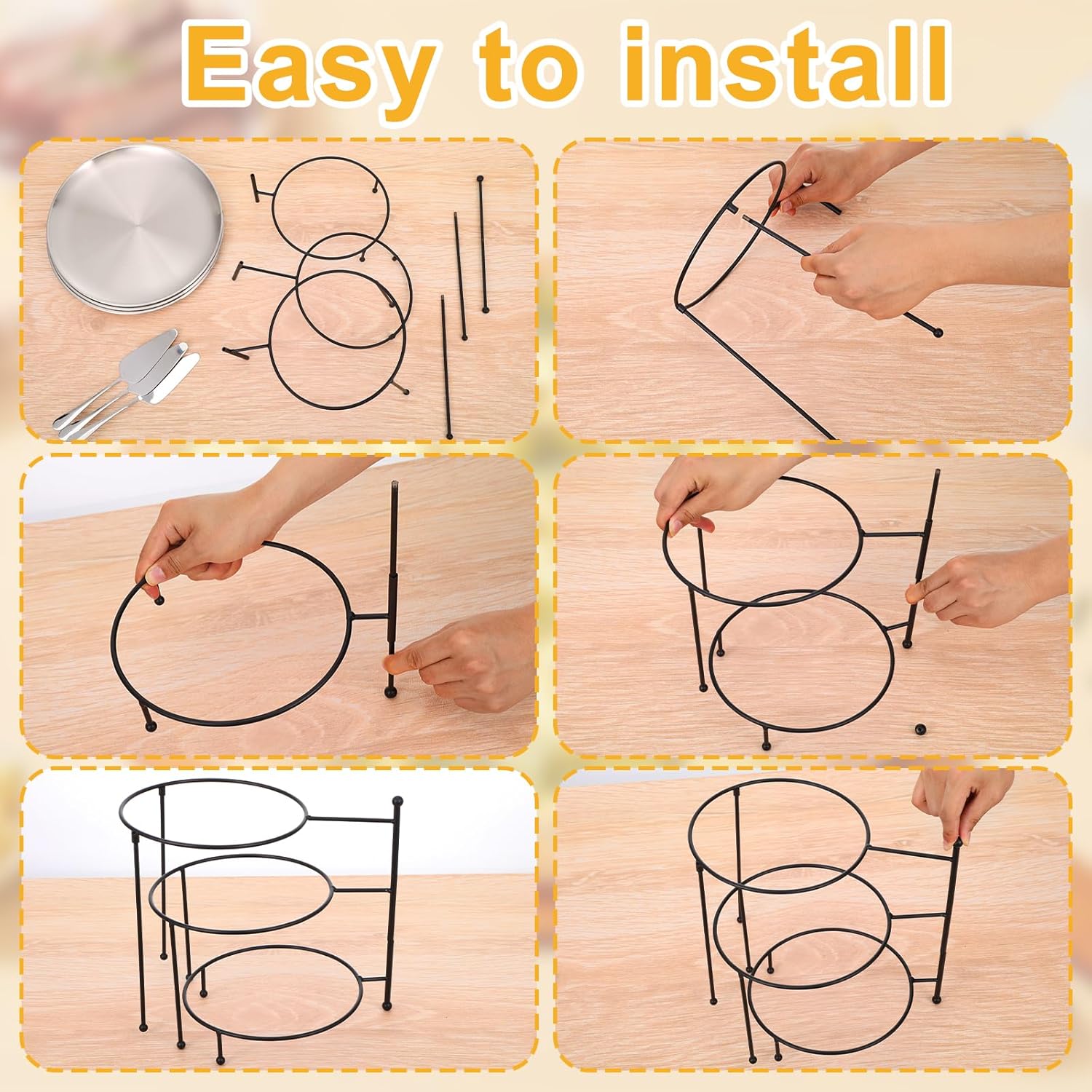 Pizza Stands Tiered Serving Tray Stand Sets Includes 1 Pcs Tiered Tray Stand 3 Stainless Steel Pizza Pan and 3 Pizza Servers Pie Cupcake Dessert Cheese Party Restaurant