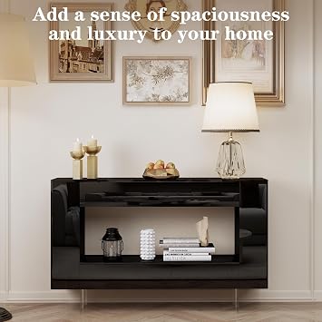 47 High Gloss Console Table with Hidden Side Storage, Black