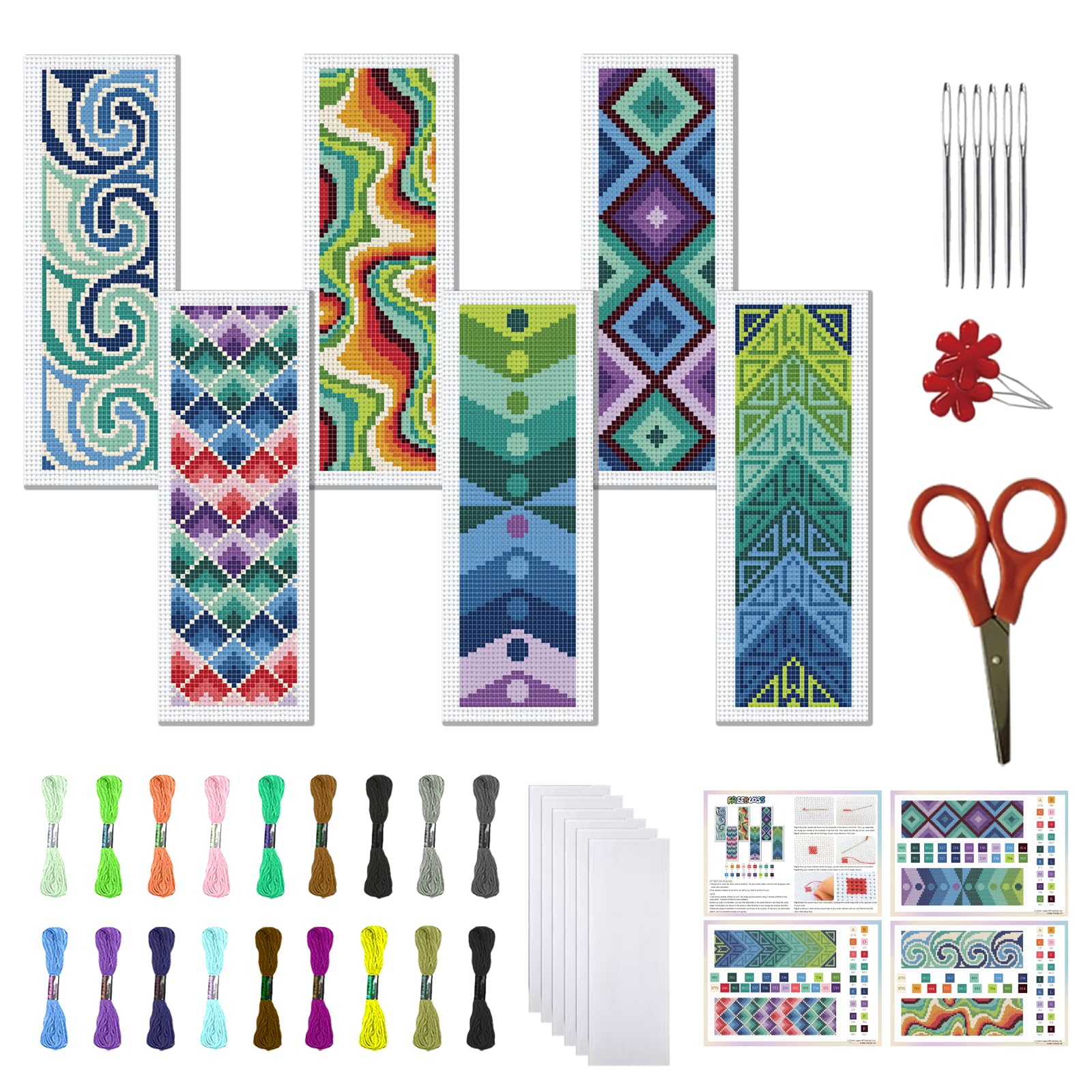 FREEBLOSS 6 Set Cross Stitch Bookmark Kit 11CT DIY Cross Stitch Kits Mixed Pattern Stamped Embroidery Kit with Instructions Bookmark Making Set for Adult Beginners 8x2.4inch
